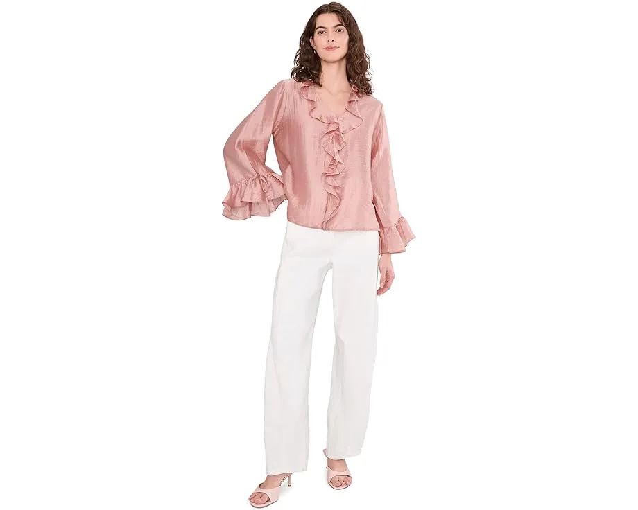 Блуза Vince Camuto с рюшами на рукавах и V-образным вырезом из ткани Lyocell