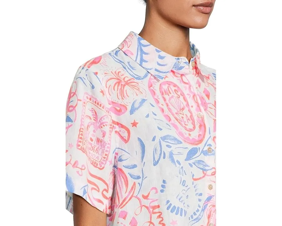 Lilly Pulitzer Блуза Ridoc из льна с коротким рукавом и свободным кроем