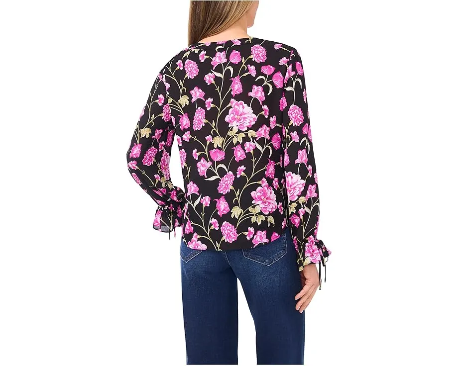 CeCe топ с цветочным принтом на пуговицах и длинными рукавами