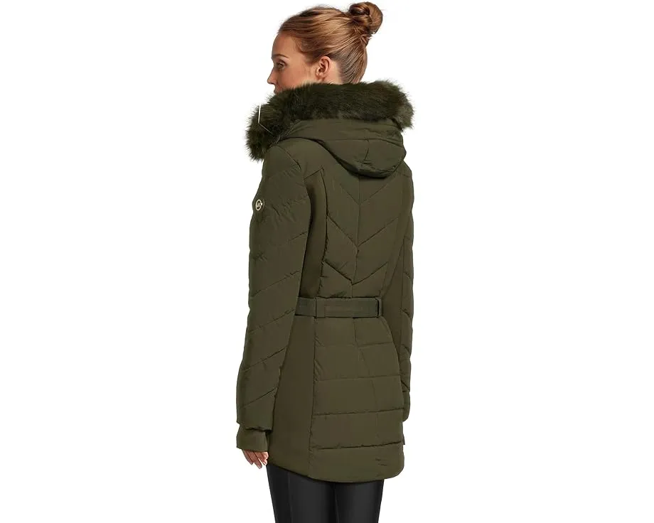 Куртка Chevron с поясом и искусственным мехом от MICHAEL Michael Kors