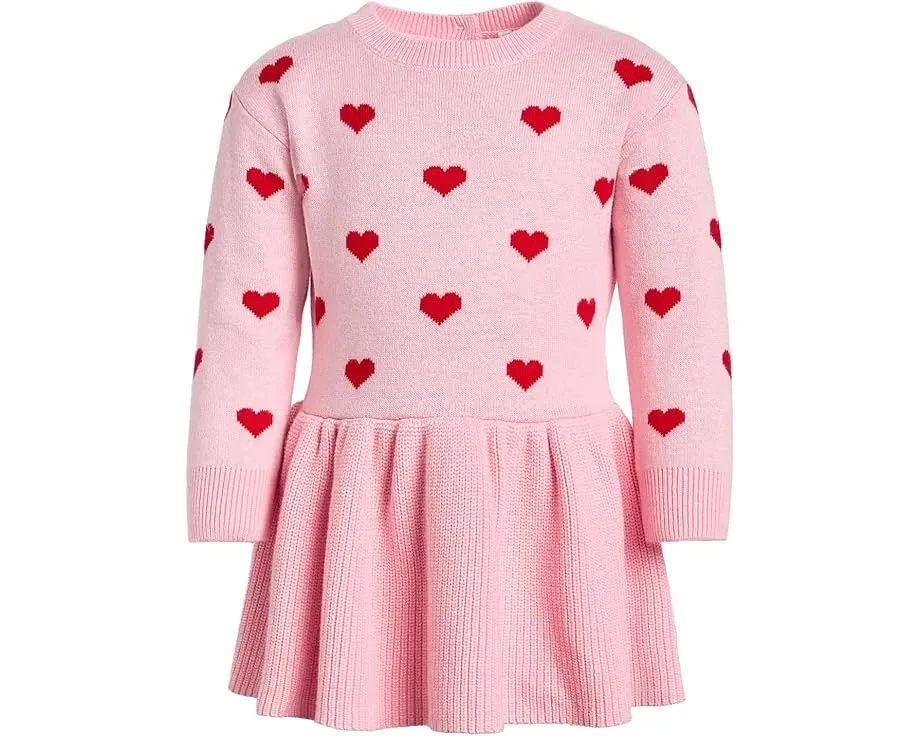 Janie and Jack платье-свитер для малышей с сердечками и длинными рукавами