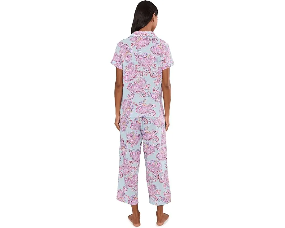Short Sleeve Notch Collar Cropped Pants PJ Set