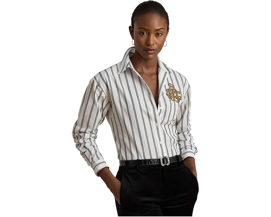 Рубашка Lauren Ralph Lauren Petite в полоску из хлопка расслабленного кроя