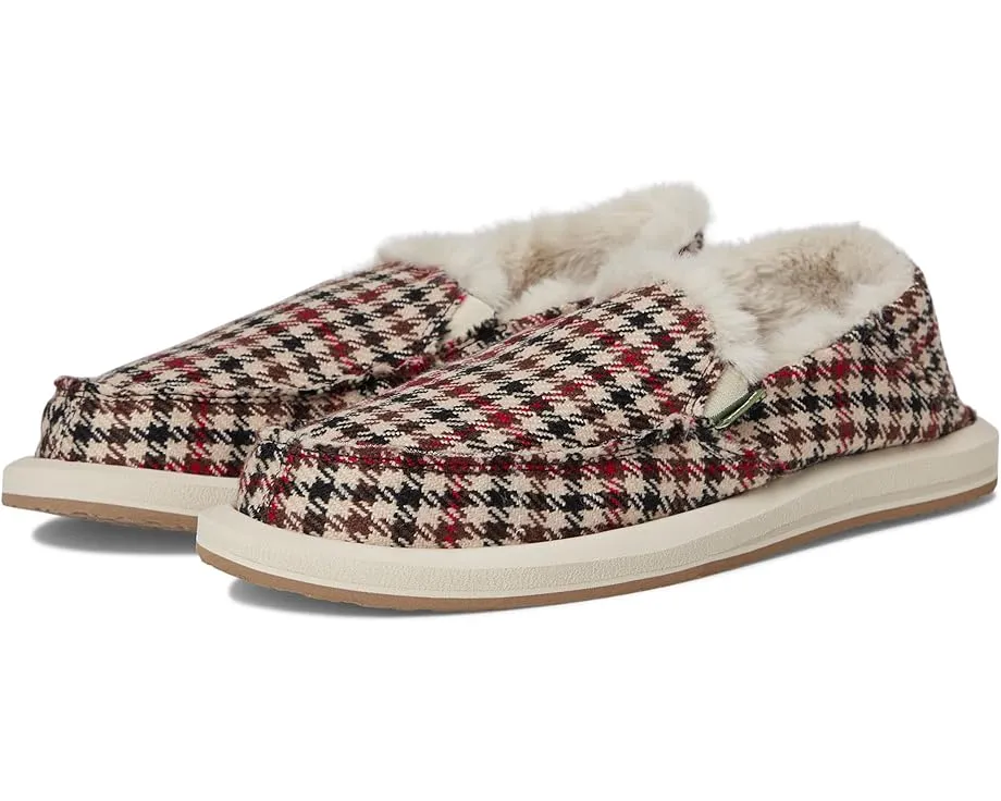 Лоферы Sanuk Donna Plaid Chill с клетчатым верхом и подкладкой из искусственного меха