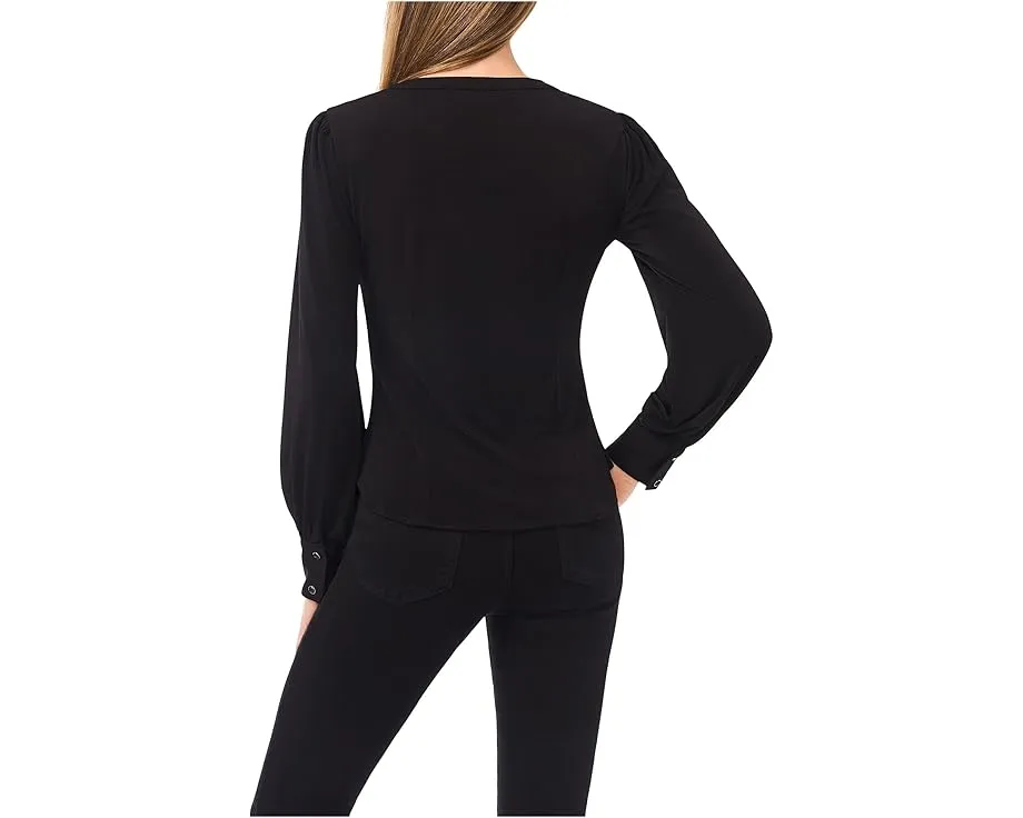 Вязаный кардиган CeCe с V-образным вырезом и длинными рукавами на пуговицах