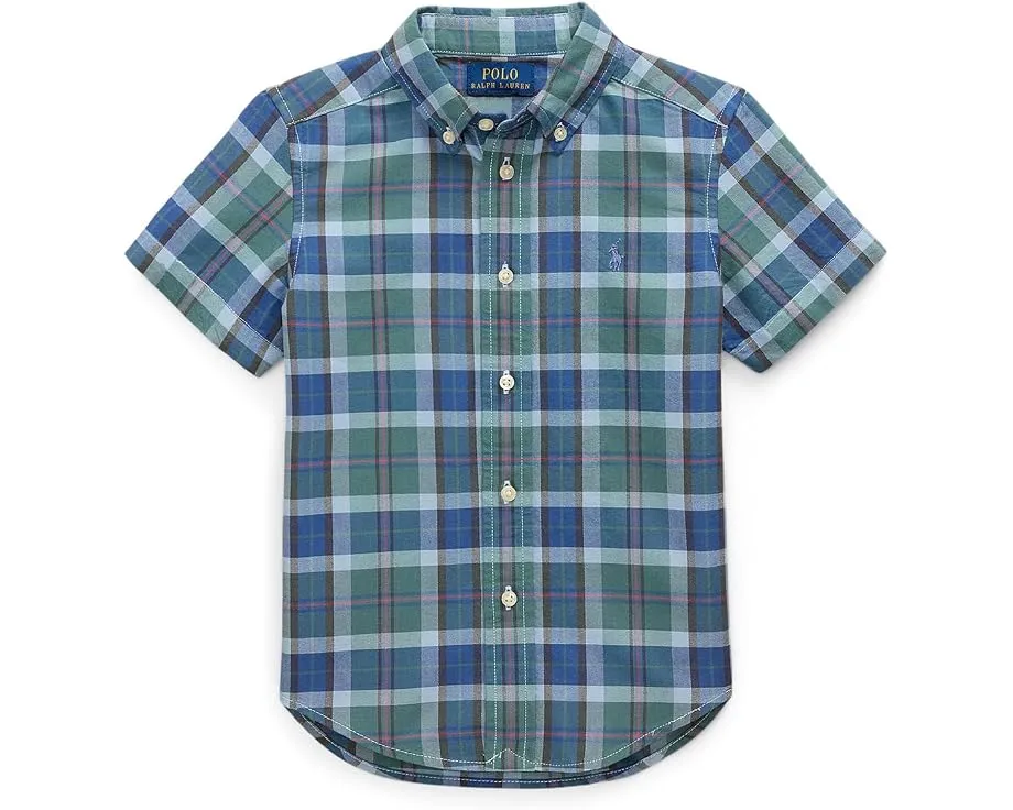 Polo Ralph Lauren рубашка Plaid Cotton Oxford хлопковая с коротким рукавом синяя
