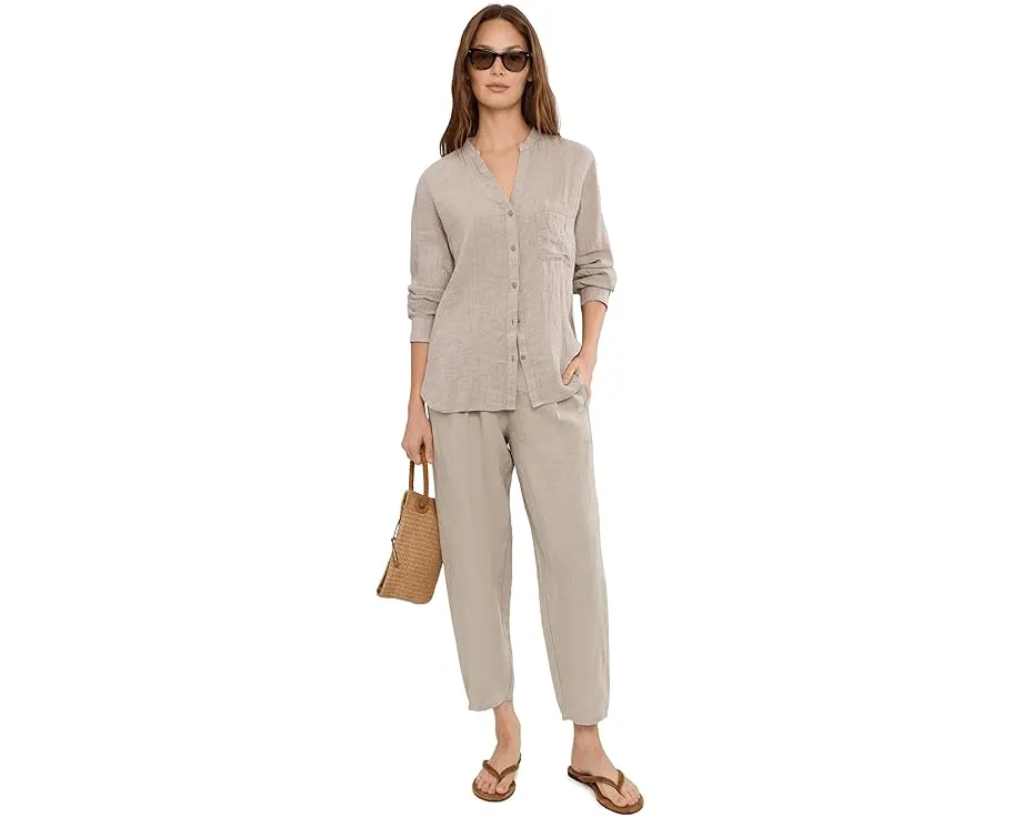 Petite Organic Linen Ankle Pleated Lantern Pants