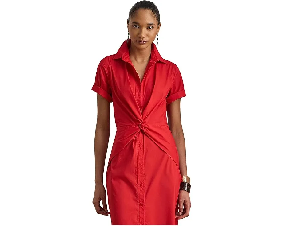 Lauren Ralph Lauren платье-рубашка из смесового хлопка с перекрученным передом