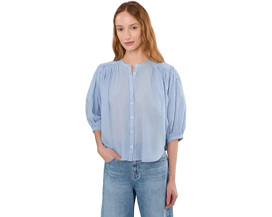 Блузка Madewell Shirred Crewneck с короткими рукавами и застежкой на пуговицах