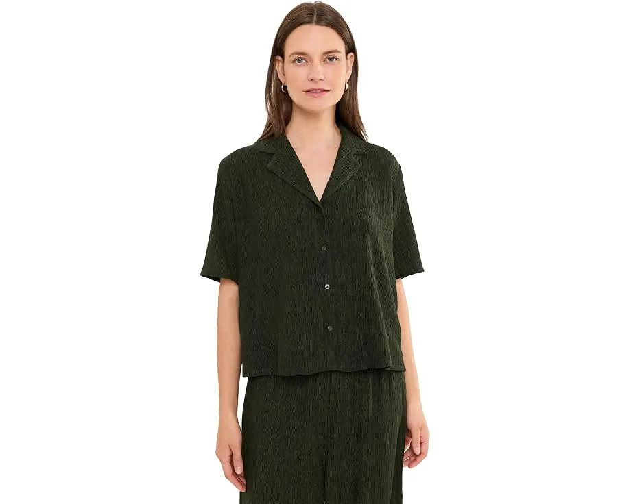 Рубашка Eileen Fisher Woven Plisse с отложным воротником Зеленая