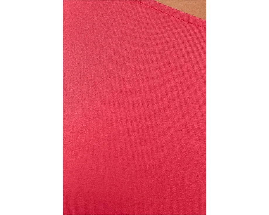 Petite Short Sleeve Asymmetric Off-Shoulder Knit Top
