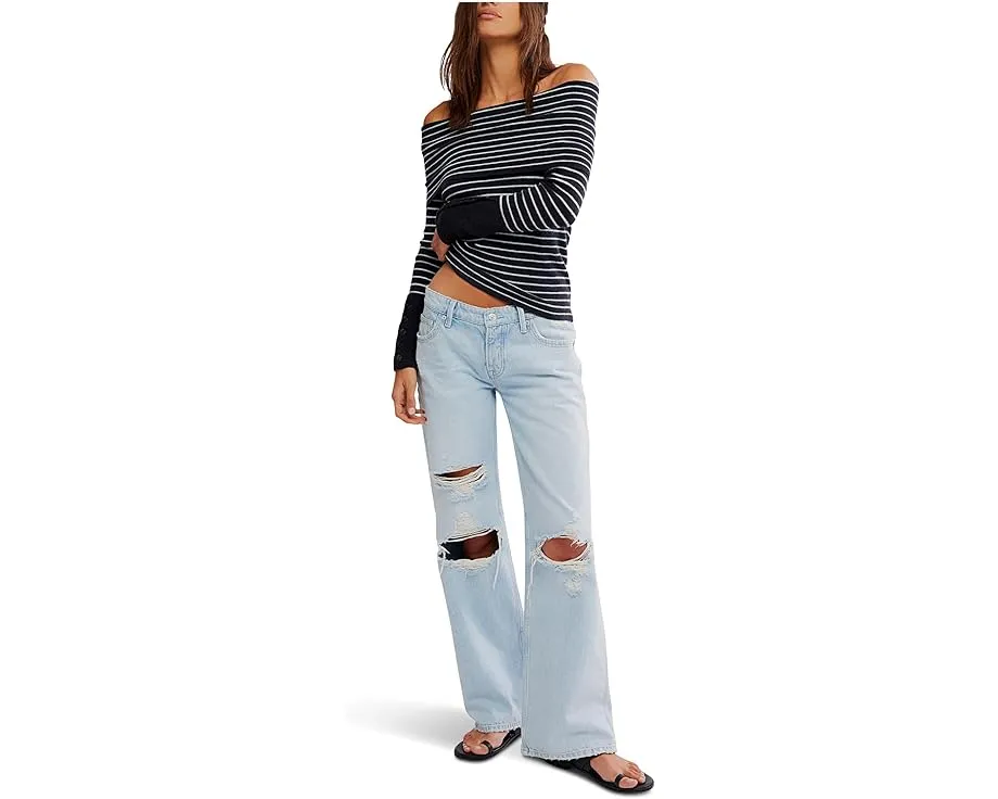 Свитер Free People Evergreen с открытыми плечами и полоской