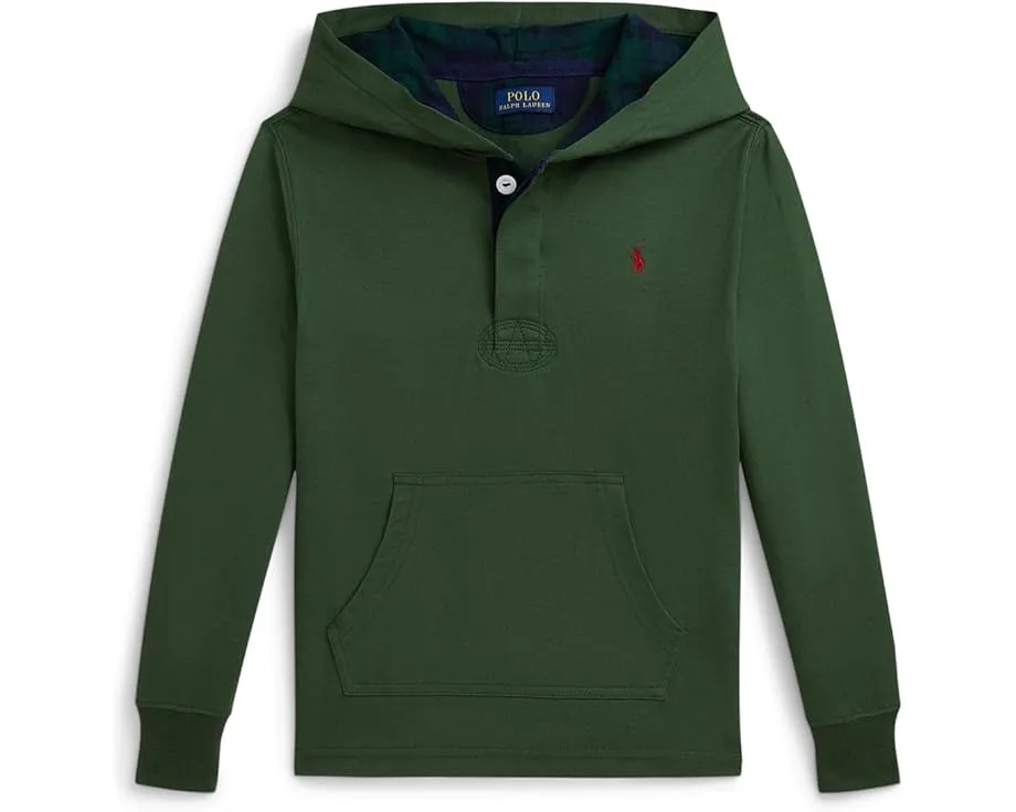 Детская худи с клетчатой отделкой Polo Ralph Lauren Kids с капюшоном и карманом кенгуру