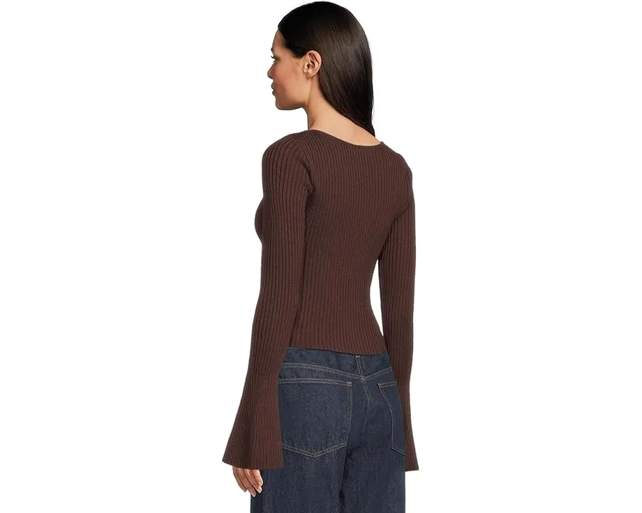 Топ Madewell Ribbed Merino с V-образным вырезом и расклешенными рукавами