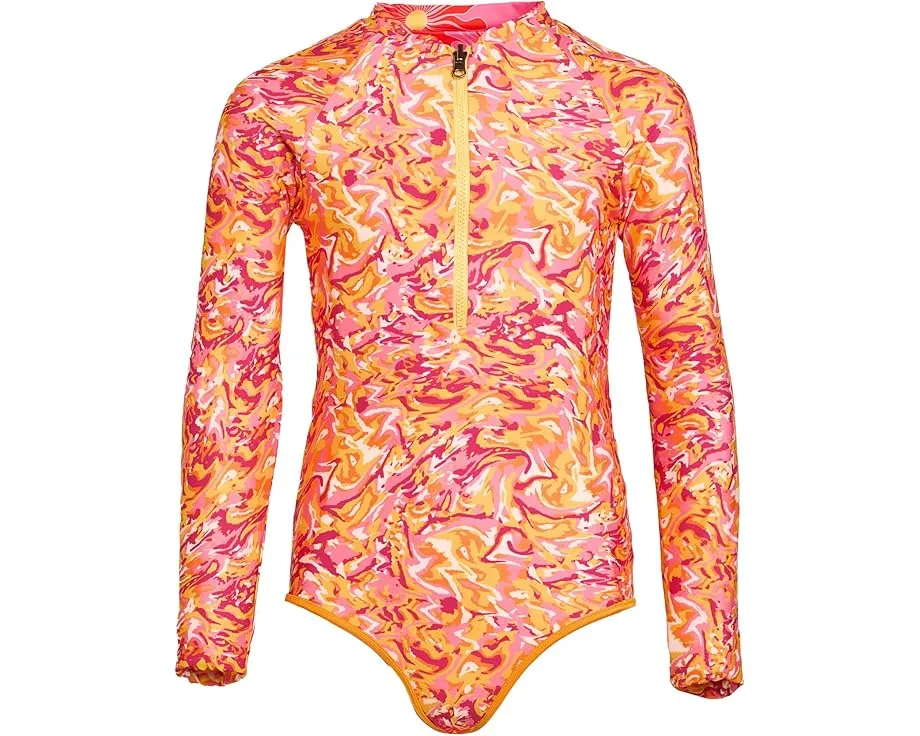 Обратный детский цельный купальник Maaji Kids Water Blossom Moorea с длинными рукавами и V-образным вырезом