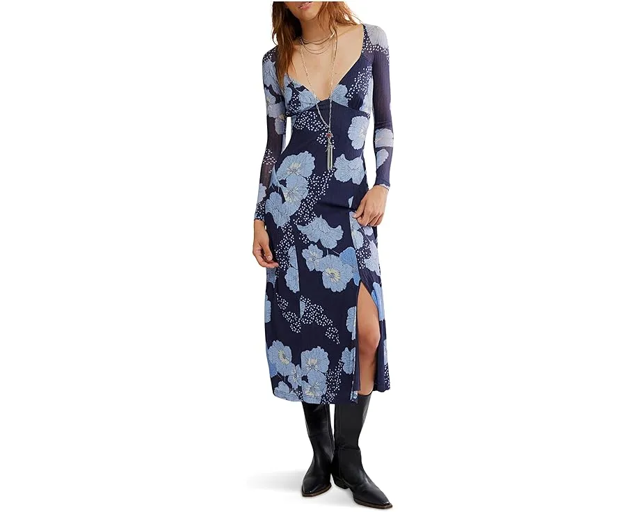 Платье миди Free People Calla с глубоким V-вырезом и разрезом