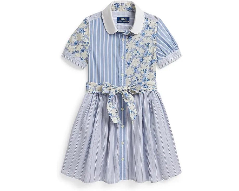 Платье-рубашка Polo Ralph Lauren Kids из хлопкового поплина с классическими полосками и цветочным принтом