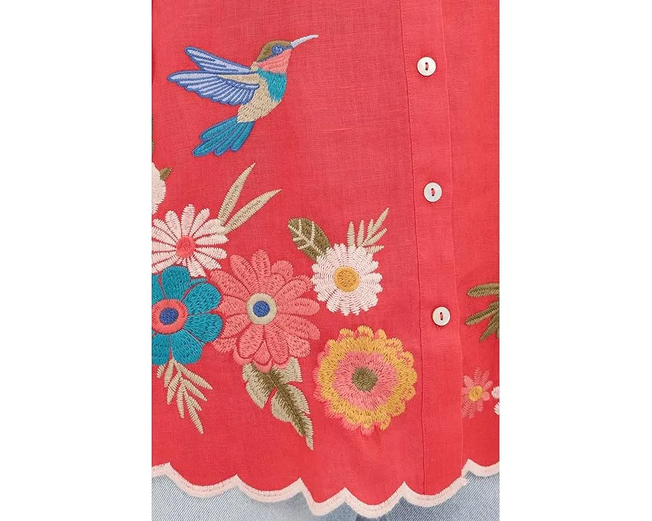 Johnny Was расслабленная льняная рубашка Francis с цветочной вышивкой