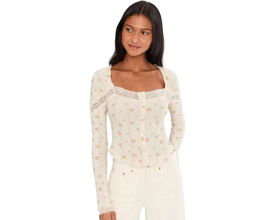 Кардиган Let's Party Cardi-Print с кружевной отделкой и квадратным вырезом Free People