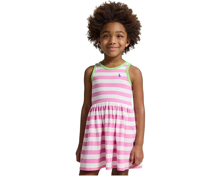 Платье Polo Ralph Lauren Kids из хлопкового джерси в полоску с контрастной отделкой