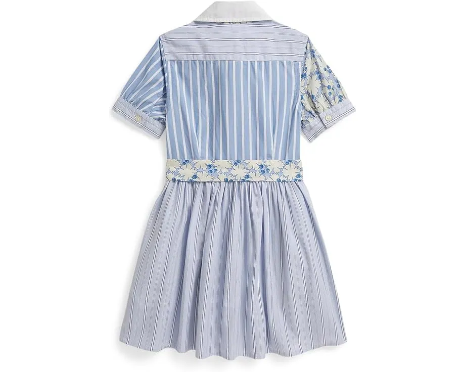 Платье-рубашка Polo Ralph Lauren Kids из хлопкового поплина с классическими полосками и цветочным принтом
