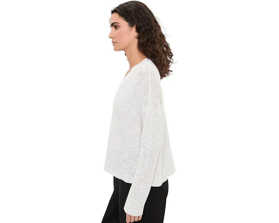 Свитер Eileen Fisher с V-образным вырезом из смеси органического льна и хлопка