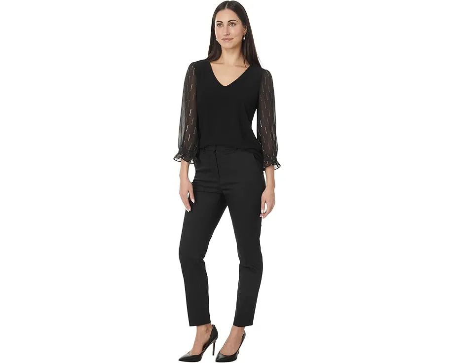 Топ CeCe с 3/4 рукавом из смешанных материалов и V-образным вырезом