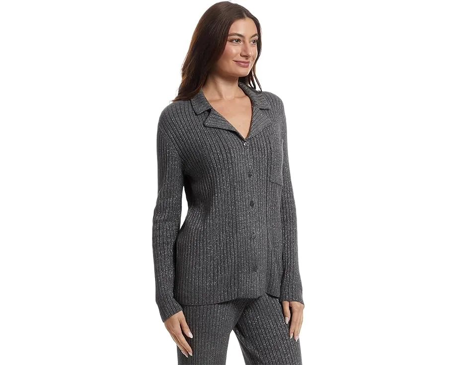 Рубашка Barefoot Dreams CozyChic Ultra Lite Lurex Rib с люрексом и накладным карманом