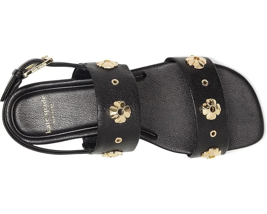 Плоские сандалии Spade Flower Stud из тисненой кожи с регулируемой задней лямкой