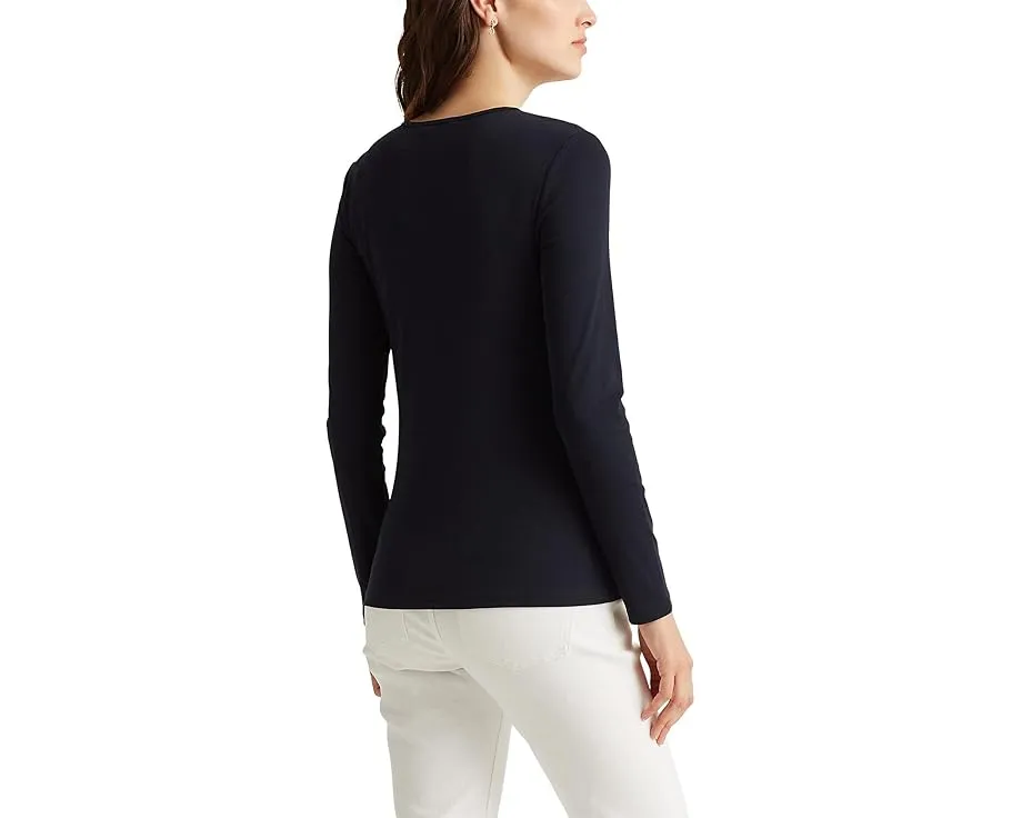 Хлопковый топ Lauren Ralph Lauren с длинным рукавом и круглым вырезом