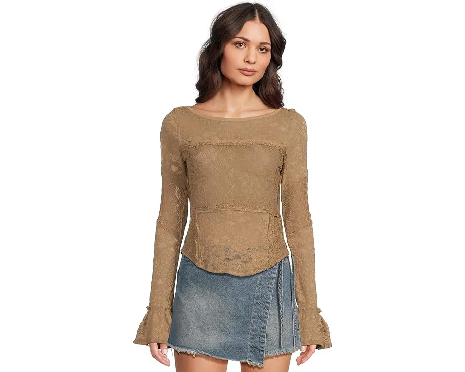 Free People Блуза с длинным рукавом и кружевными вставками