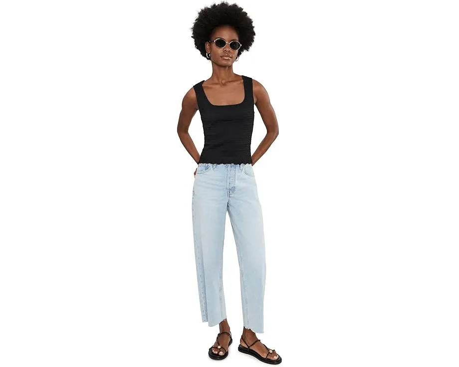 Madewell топ с круглым вырезом и сборкой