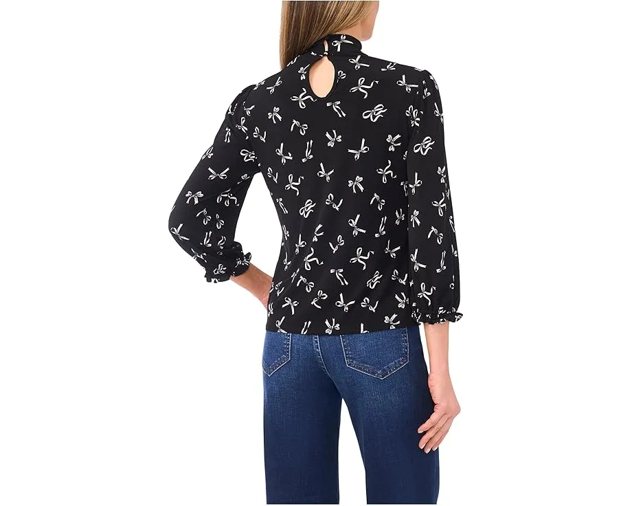 Топ CeCe с высоким воротником и принтом в виде бантов