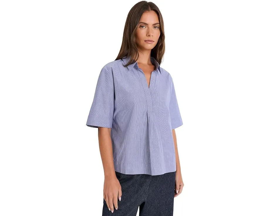 Топ Eileen Fisher с воротником классического стиля из полосатого поплина