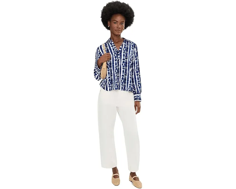 Блуза NIC+ZOE Shibori Stripe Top с воротником-стойкой и V-образным вырезом