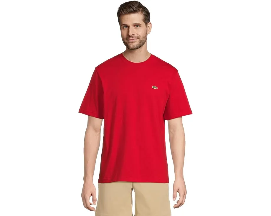 Хлопковая футболка Lacoste с вышитым крокодилом на груди