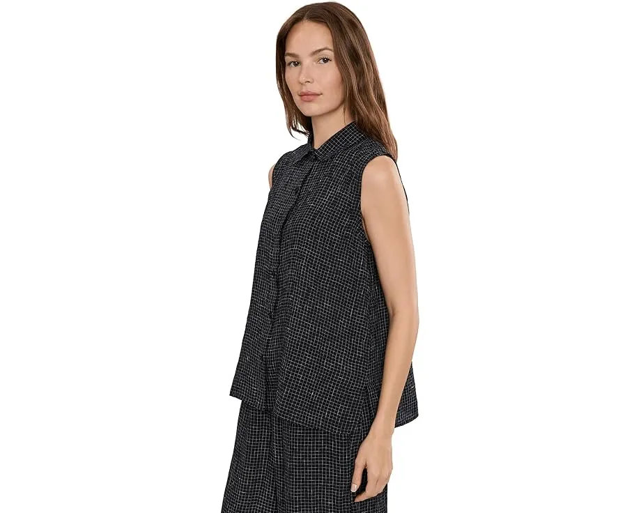 Рубашка с классическим воротником из органического льна Grid от Eileen Fisher