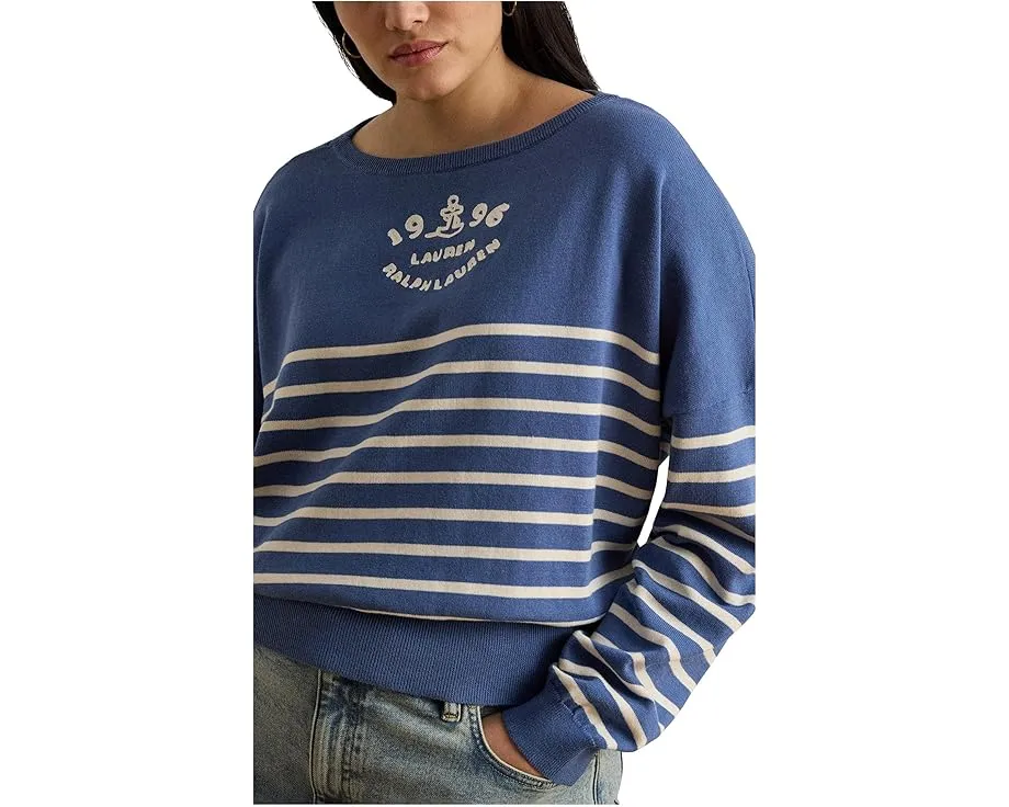 Lauren Ralph Lauren свитер плюс сайз с логотипом и полосками из хлопка с лодочкой