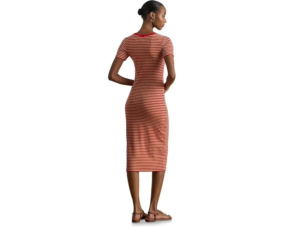 Платье Striped Cotton-Blend Ribbed Tee в полоску с ребристой вязкой Lauren Ralph Lauren