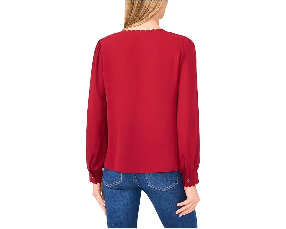 Блузка CeCe с длинными рукавами и фигурным краем