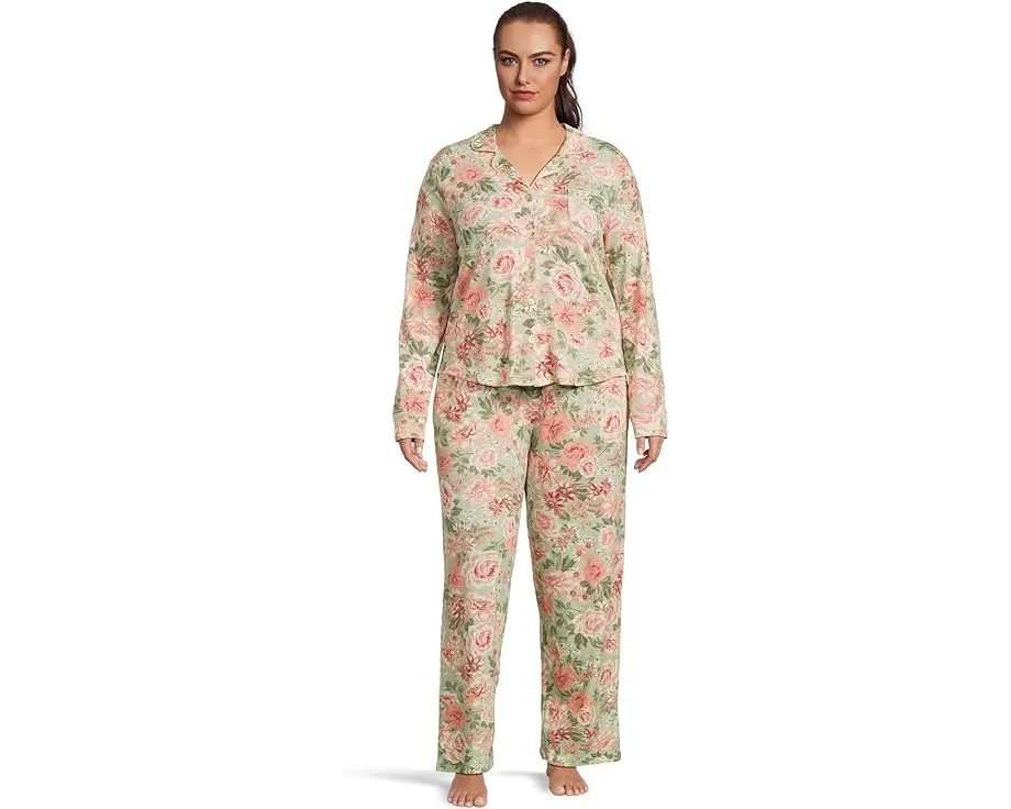 Пижамный комплект Karen Neuburger большого размера с отделкой пико и цветочным принтом
