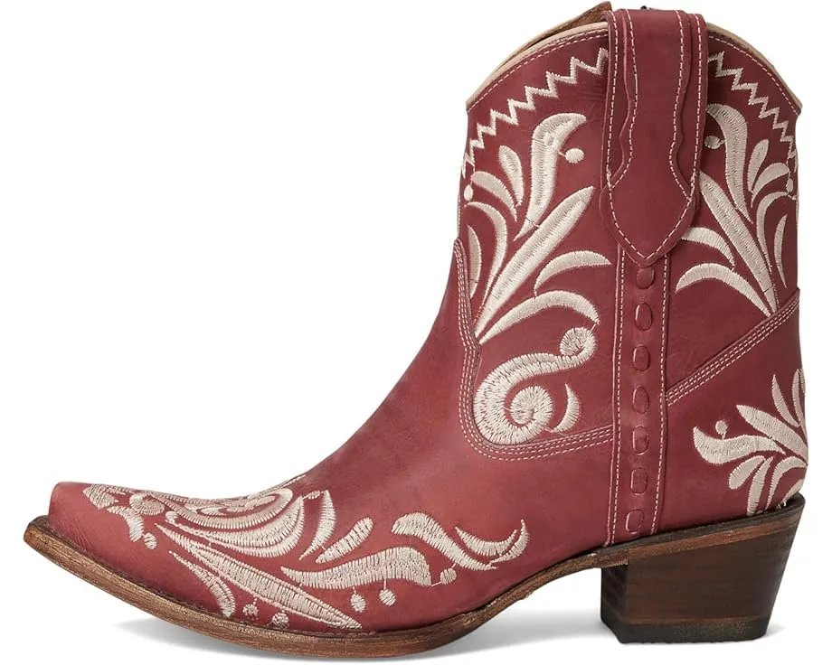 Ботинки Corral L6223 с красной вышивкой и молнией на щиколотке