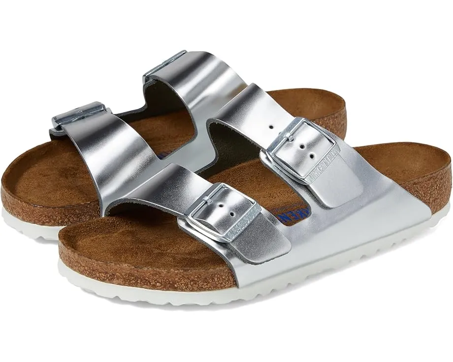 Сандалии Birkenstock Arizona Soft Footbed из металлизированной кожи с пробковой стелькой