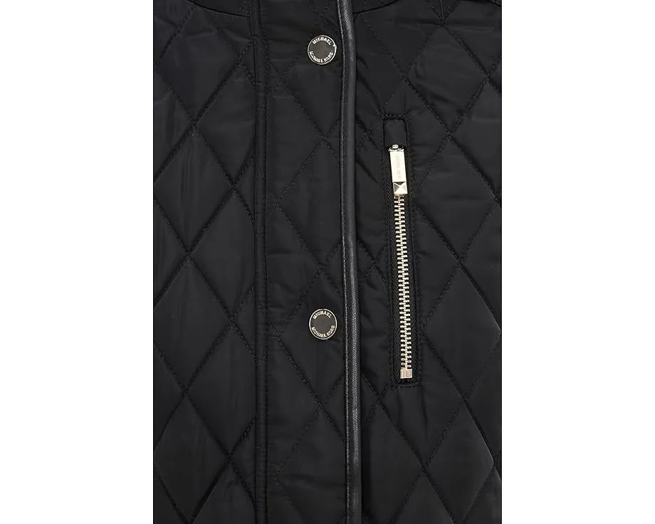 Стеганая куртка с капюшоном и кожаными вставками MICHAEL Michael Kors