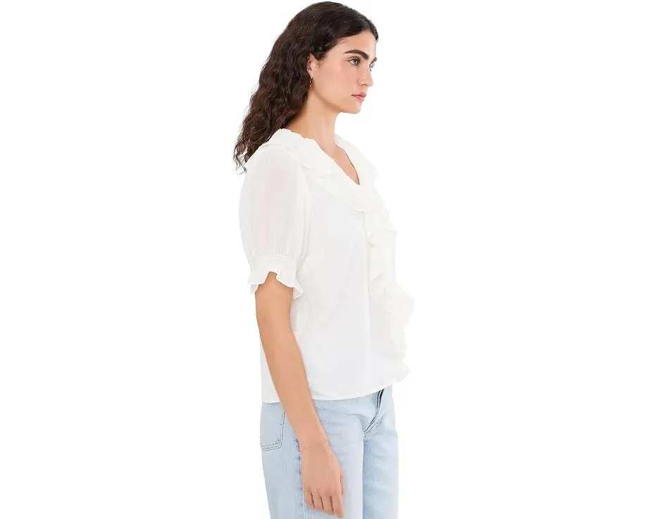 Топ CeCe Ruffled Pintuck Elbow Sleeve с рюшами и V-вырезом