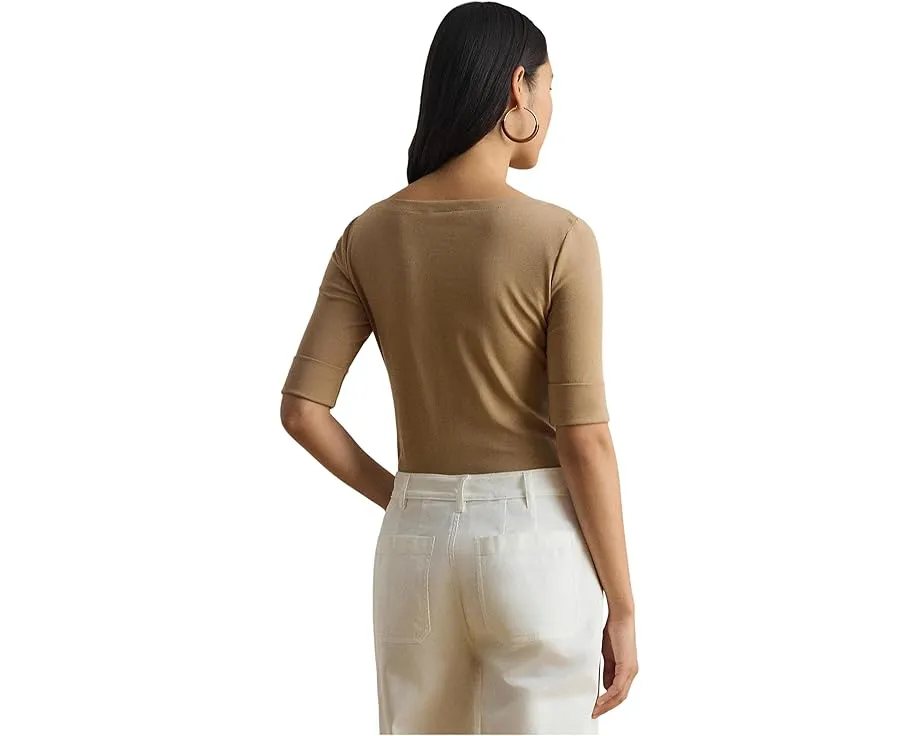 Топ Lauren Ralph Lauren из хлопка с эластаном с лодочкой