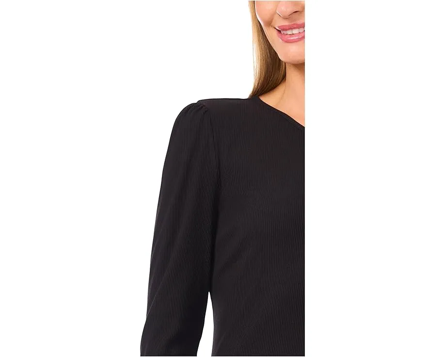 Топ CeCe с длинным рукавом и застежкой-ключом с жемчужной пуговицей