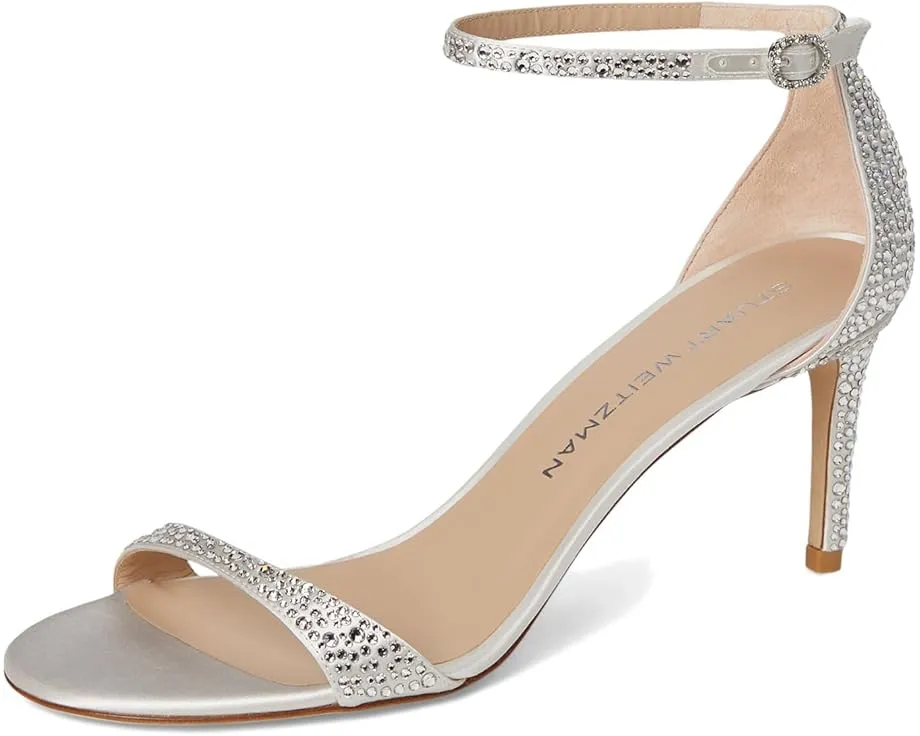 Босоножки Stuart Weitzman Nudist Shine 75 на тонком каблуке с шелковым верхом