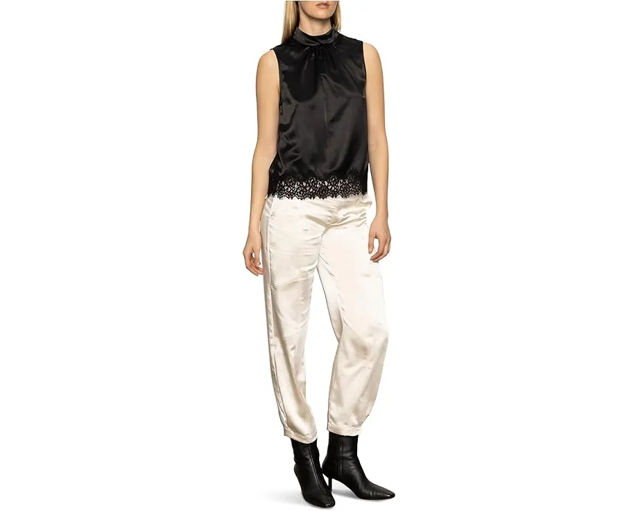 Топ Sanctuary Late Night Satin с воротником-стойкой и кружевной отделкой