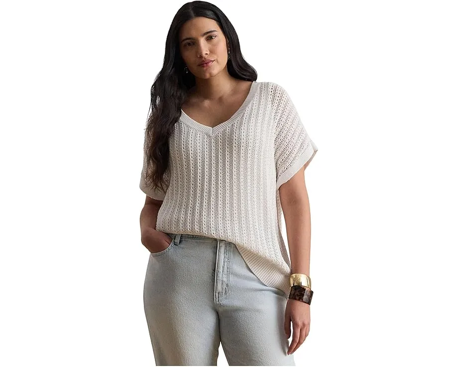 Свитер Lauren Ralph Lauren плюс сайз с коротким рукавом из хлопковой сетки